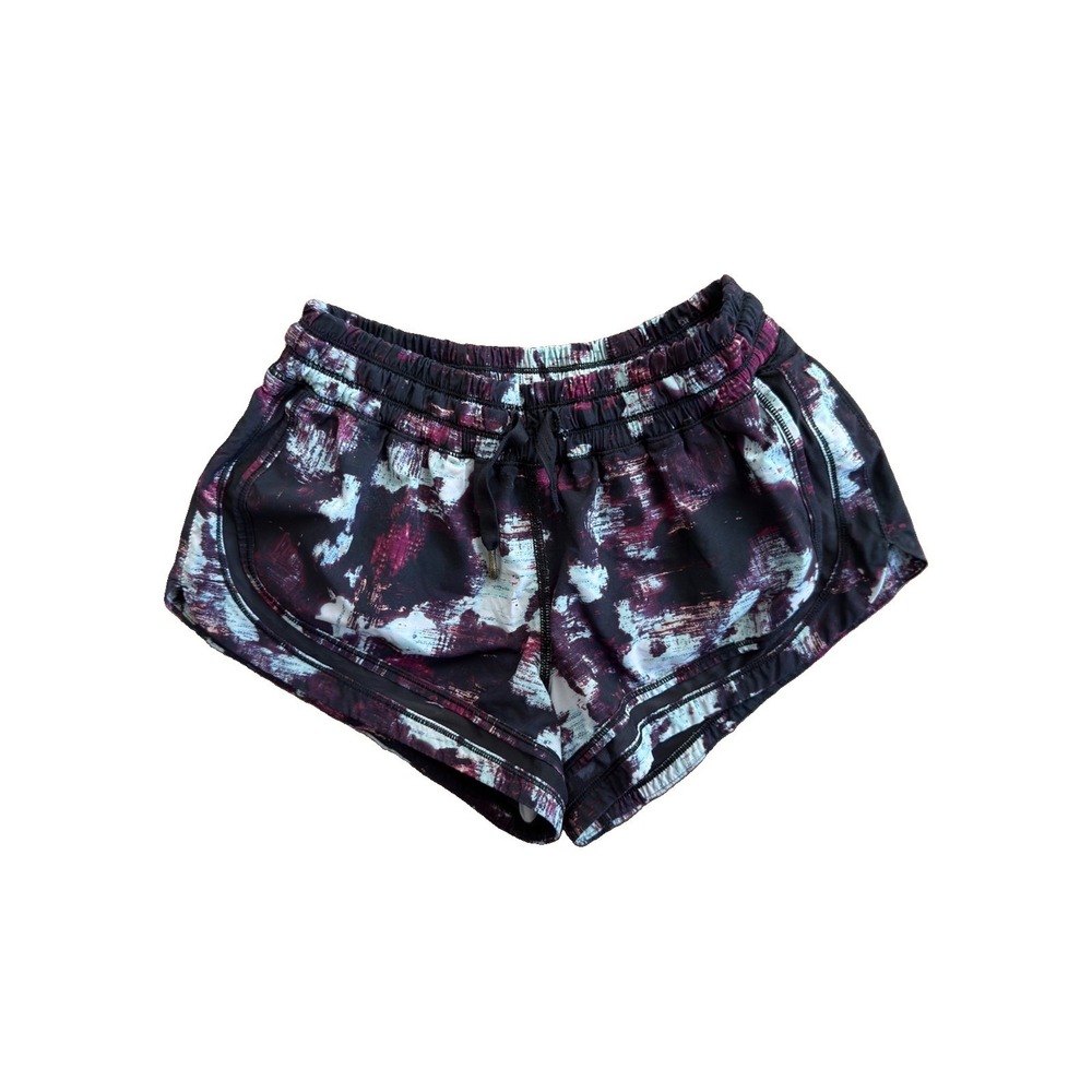 Lululemon Women's Running Shorts Black Purple Abstract Print Drawstring